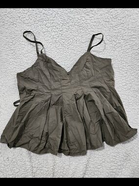 Women’s Olive Green Pleated Spaghetti Strap Camisole
